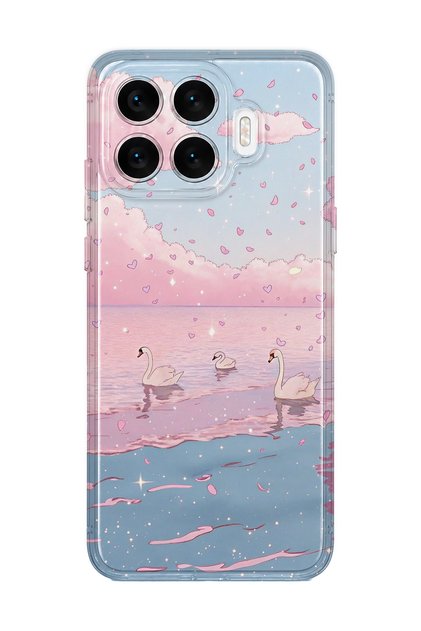Xiaomi 17t Compatible Pink Sky and Swan Pattern Transparent Phone Case