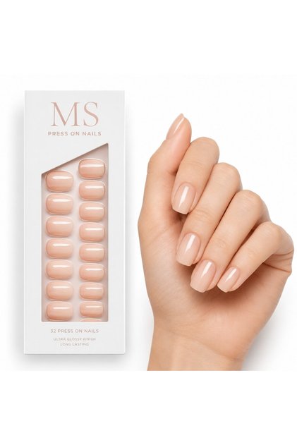 Set de 32 de unghii false nude adezive - Manichiură rapidă acasă