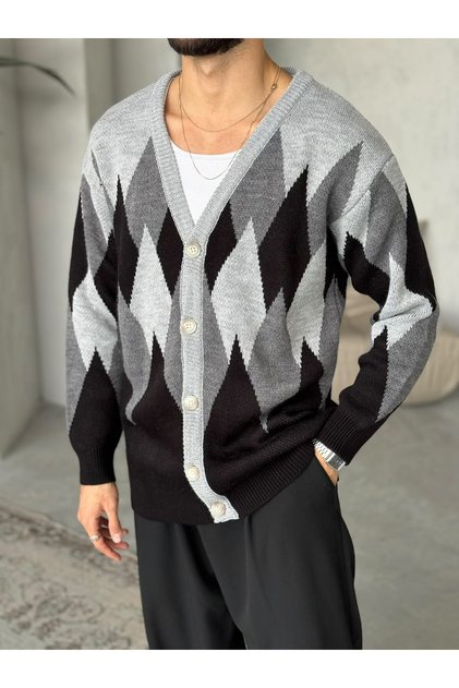 Baklava Pattern Knitwear Cardigan t Black-Grey