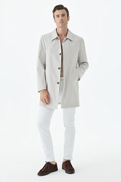 Stone Comfort Fit Berber Collar Hidden Button Coat