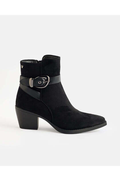 Women Black Buckle Detail Ankle Boots