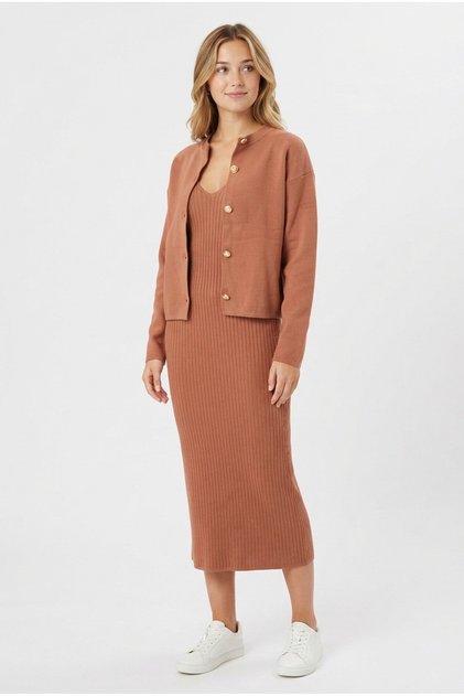 Women's Fititli Zero-Sleeve Knitwear Dress and Buttoned Cardigan Knitwear Two-Piece Set