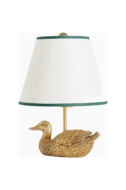Icon Gold Duck Figured Table Lamp with Linen Lampshade