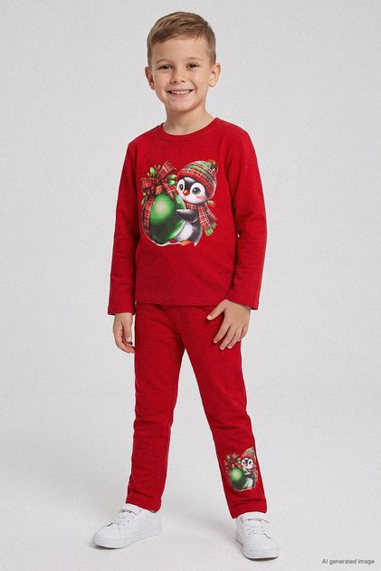 Penguin Christmas Printed Two-Thread New Year's Children's Two-Piece Set - 26K 30863