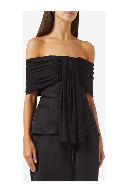Lou Off-Shoulder Tie-Up Black Viscose Blend Top