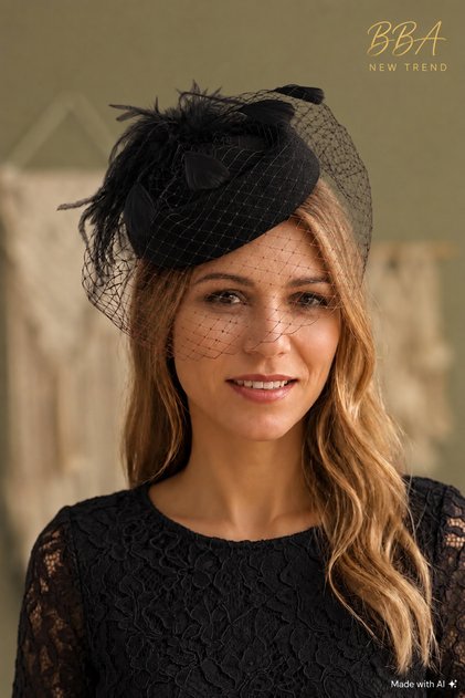 Vintage Fascinator Vualet Nikah Şapkası Tüllü Tüylü Gelin Düğün Davet Aksesuarı