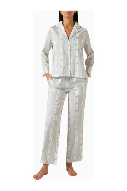 Nanou Cotton Satin Pajama Set with Toile De Jouy Pattern