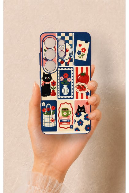 Samsung S26 Ultra Compatible Cute Cat and Flower Pattern Silicone Case