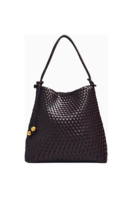 By Knitted Textured Knotted Strap Bucket Bag