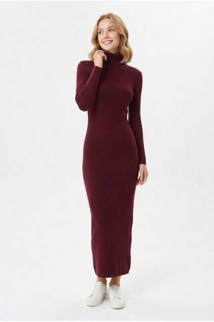 Women's High-Necked, Long-Sleeved, Stylish, Casual Knitwear Sweater Dress