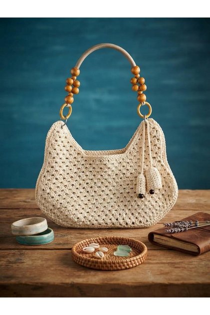 Hand Knitted Macrame Knitting Thread Women's Portfolio Hand and Shoulder Clutch Bag