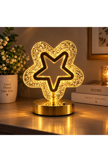 Кристална LED звездна настолна лампа, 3 цвята, тъч контрол, USB презареждаема, 17x19 см