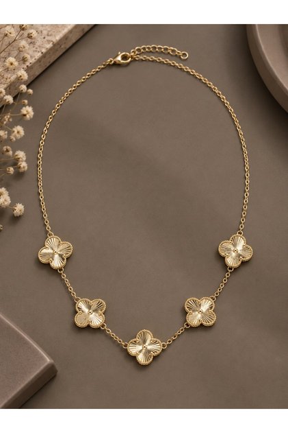 Brass Vip Clover Model Gold Color Women's Necklace