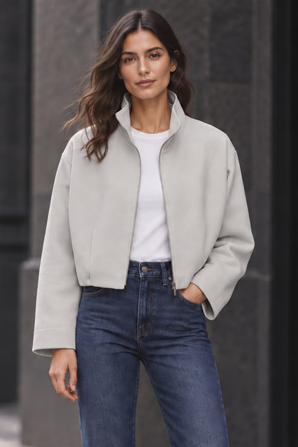 Women's Stand Collar Lined Bomber Jacket