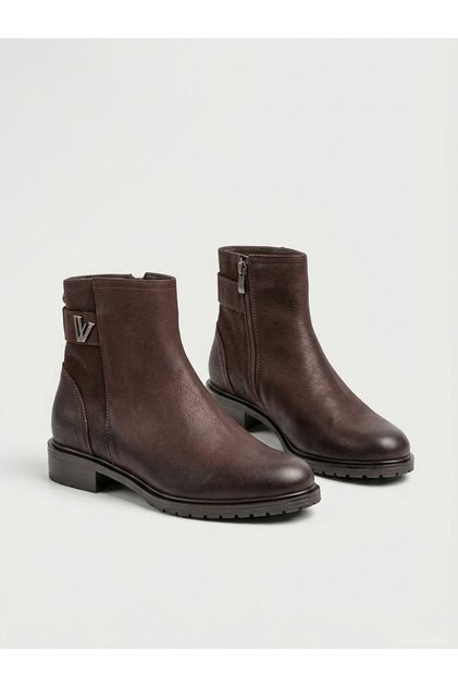 20745K Genuine Leather with Buckle Detail, 3cm Flat Sole Boots for Women