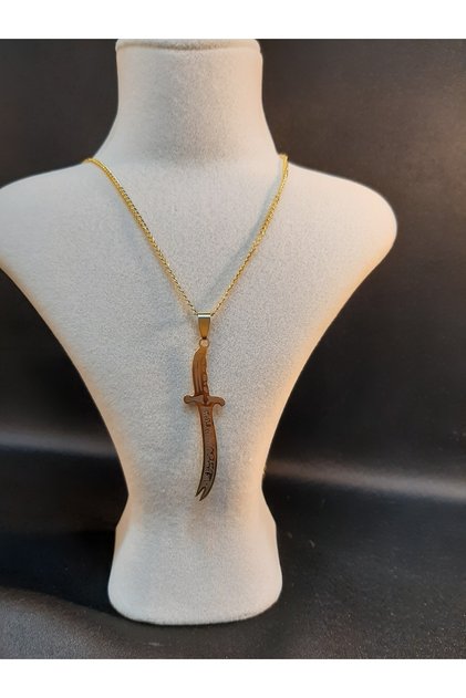 Gold Color Zulfiqar and Metal Gold Chain Necklace