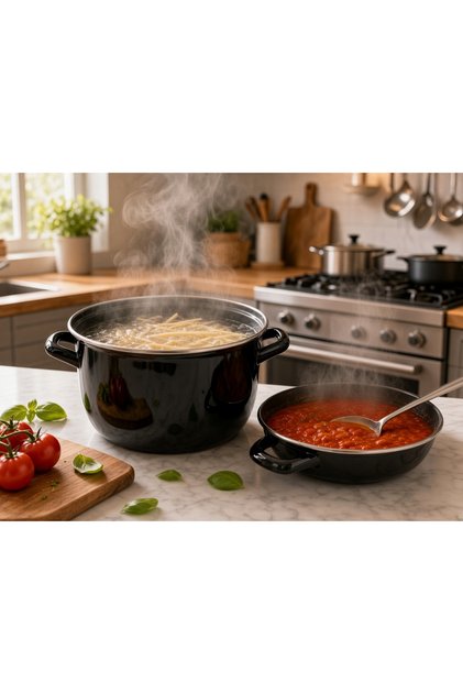 22cm Deep Enamel Pasta Vegetable Stewing Soup Sauce Frying Pot 3.5 Liters