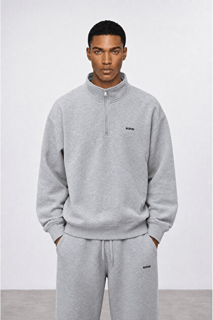 Men's Basic Half Zip Oversize Sweatshirt Gray Melange