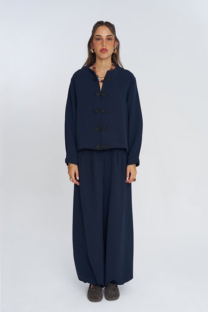 Women's Judge Collar Chinese Button Solid Color Blouse - Shirt