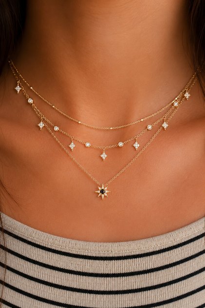 Star Sparkle Stone Multi-Chain Women's Necklace
