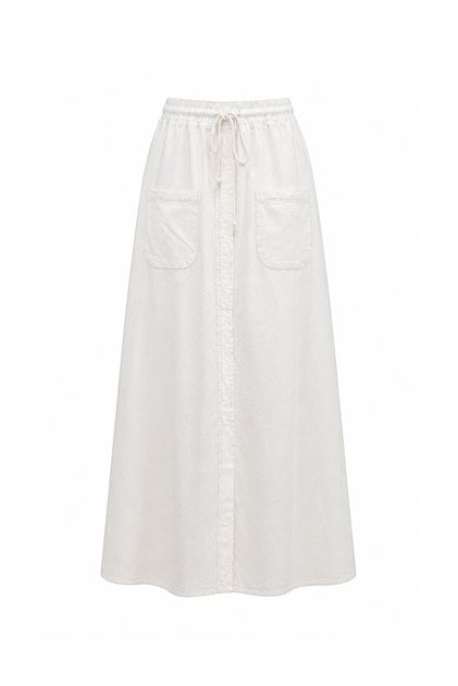 Linen Skirt with Front Slit Ecru