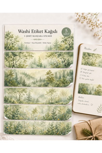 5 Pcs Large Landscape Washi Sticker Semi-Transparent Bullet Journal Scrapbook Laptop Agenda