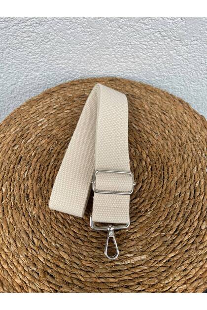 Cream Color 100% Cotton High Quality Adjustable Bag Strap, Crossbody Bag Strap with Silver Buckle Detail