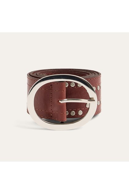 Women's Brown Studded Leather Belt