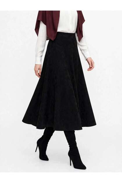 Women Suede 90 cm Long Hijab Flared Skirt