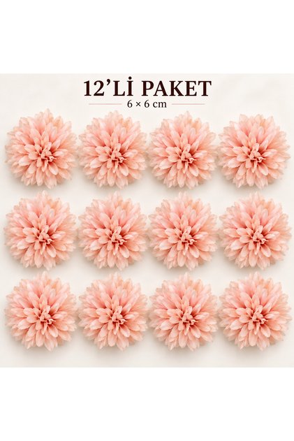 12 Adet Yapay Krizantem Kasımpatı Çiçek Başı 6x6 cm Gülbeşi Süsleme Malzemesi