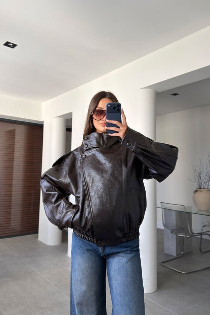 Faux Leather Special Series Biker Jacket - Brown