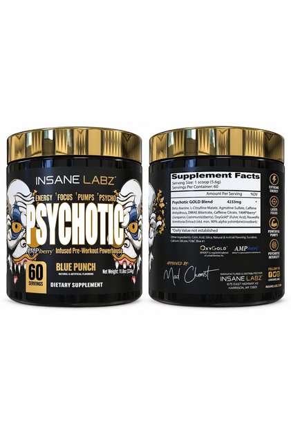 Psychotic Gold High Stimulant PreWorkout Energy Focus, Pump Beta Alanine DMAE Bitartrat
