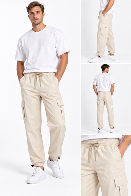 Men's Cargo Pocket Thin Parachute Baggy Sweatpants with Adjustable Cuffs Black Gray Navy Blue Beige Khaki