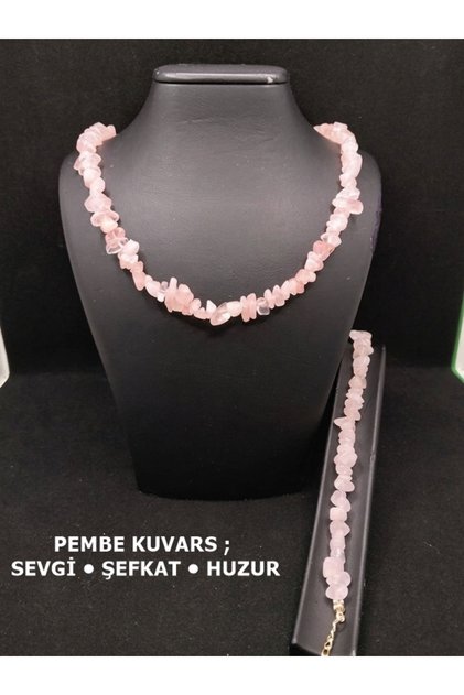 Natural Pink Quartz Stone Necklace & Bracelet Set – Natural Stone Jewelry Set with Love, Compassion, and Good Luck Effects