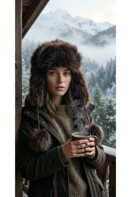 Russian Hat Women's Ushanka Fur Cap - Cold-Proof Winter Hat with Earflaps and Pompom