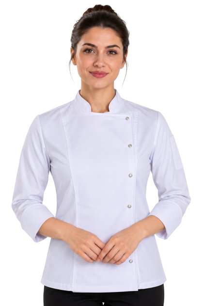 Alpaca Fabric Long Sleeves White and Black Folding Cuff Professional Women's Cook Jacket Chef Uniform