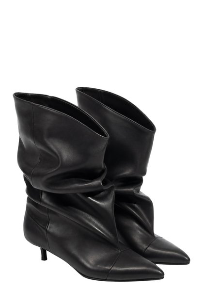 Ruched İnce Topuklu Bot Siyah