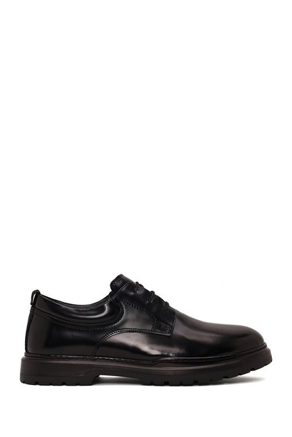 Men's Black Lace-Up Thick-Soled Leather Casual Shoes Wm720026Da