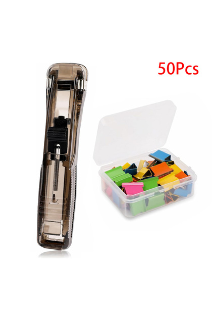 SET-black 50Pcs2 Portable Handheld Paper Clam Clip Dispenser Paper Clam Clip Dispenser with Paper Cl
