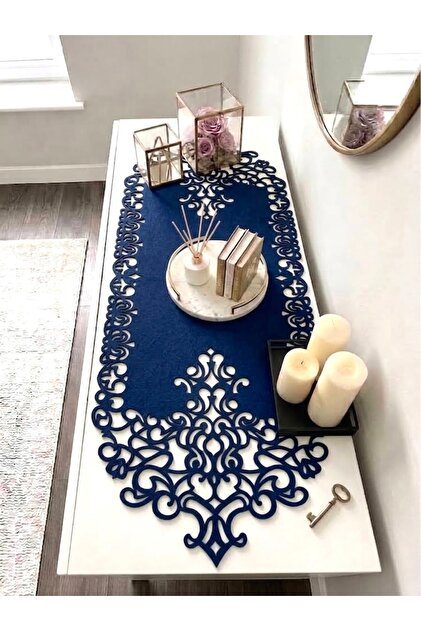 Navy Blue Suede Fabric Runner 40X120 cm Table Length - Modern Design