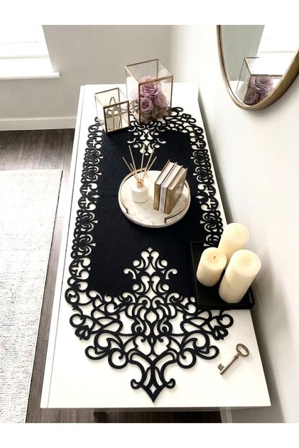 Black Suede Fabric Runner 40X120 cm Table Length - Modern Design