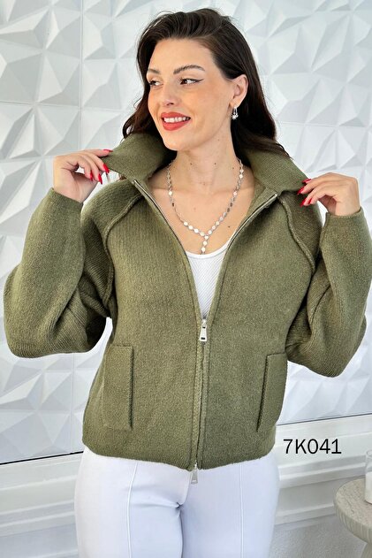 Polo Collar Zippered Knitwear Cardigan 7K041