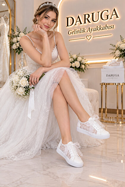 Pearl Detailed Bridal Shoes Lace-Up Wedge Sole Stylish and Comfortable Shoes