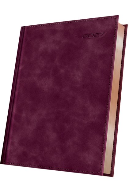 Agenda datata 2027 Premium Deluxe Chia Suple, A5, 352 pagini, coperta din piele sintetica, margini folio bronz, culoare bordeaux