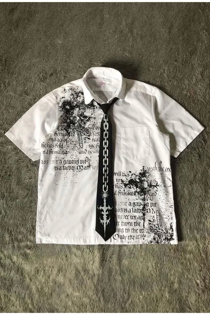 Gothic Skull Chain Printed Unisex Shirt with Tie