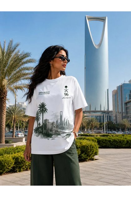 قميص نسائي لليوم الوطني السعودي، مصنوع من القطن 100٪، قماش عالي الجودة، مقاس كبير، قميص أسود لليوم الوطني السعودي، مريح عند الارتداء