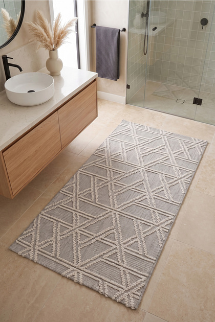 Alba Gri Krem Tozumaz Geometrik Halı Yolluk Salon Koridor Antre Balkon Teras Yolluk 19241Y