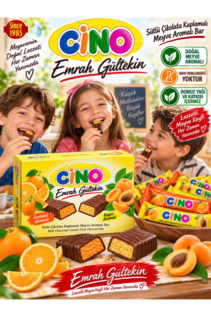 Cino Sütlü Çikolata Kaplamalı Meyve Aromalı Bar 6 Adet 18 gr Portakal Kayısı Atıştırmalık