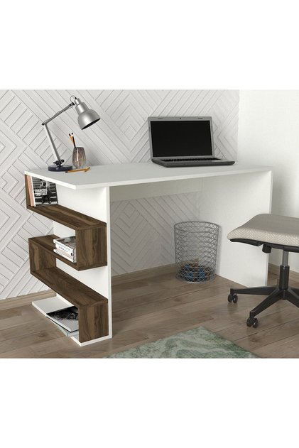 Cleora Çalışma Masası Beyaz-Ceviz 120 cm Modern Tasarım, Ev Ofis İçin Şık Çalışma Sehpası ve Ofis Masası