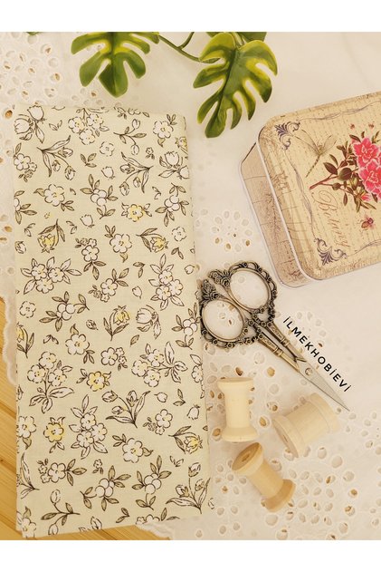 Fabric Poplin Floral Patterned Soft Yellow 100% Cotton 50Cmx170Cm (1 Piece)
